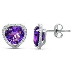 Pendientes de plata esterlina con amatista y diamante - Imagen 1 de 2