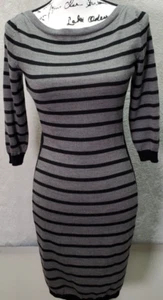 Ann Taylor Sweater Dress Womens Petite Small Gray Striped Long Sleeve Round Neck - Picture 1 of 8