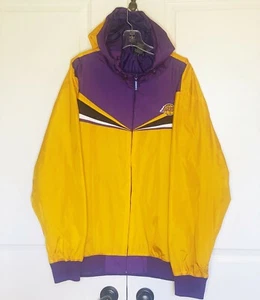 NWT NBA LOS ANGELES LAKERS NYLON YELLOW PURPLE WINDBREAKER HOODIE JACKET Sz: 2XL - Picture 1 of 5