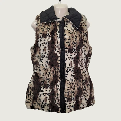 KC Collections Women's Small Leopard Print Faux Fur Quilted Reversible Vest - Image 1 of 4