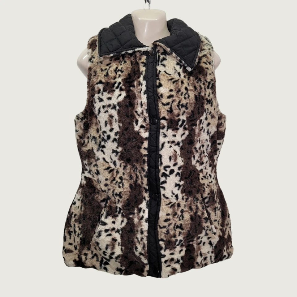 KC Collections Women's Small Leopard Print Faux Fur Quilted Reversible Vest - Image 1 of 4