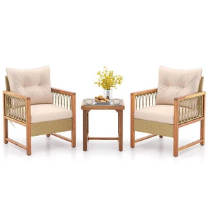3 Pieces Patio Furniture Set Outdoor PE Wicker Conversation Bistro Set - Picture 1 of 10