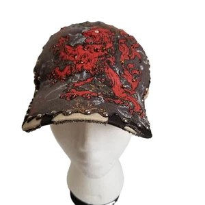Bulzeye Hat Distressed Snapback Ball Cap Red Lion Medieval Studs Y2K Streetwear - Picture 1 of 7