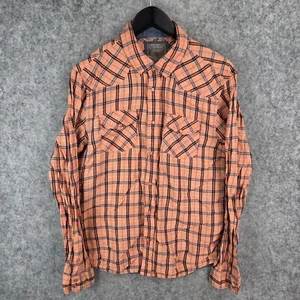 Guess Shirt Mens Large Orange Check Western Slim Fit Pearl Snap Long Sleeve - Picture 1 of 11