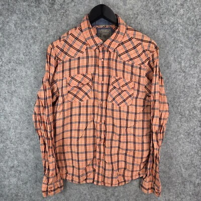 Guess Shirt Mens Large Orange Check Western Slim Fit Pearl Snap Long Sleeve - Image 1 of 4