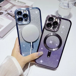 Farbverlauf Glitzer Magnet Handy Hülle Cover für iPhone 16 15 14 Pro Max 13 12 11 - Bild 1 von 17