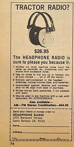 Auriculares Radio Santa Bárbara CA Tractor AM-FM Estéreo Vintage Impreso Anuncio 1975 - Imagen 1 de 4