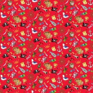 PIRATES icons on red cotton fabric, various lengths. Makower. Sewing, patchwork - Picture 1 of 1