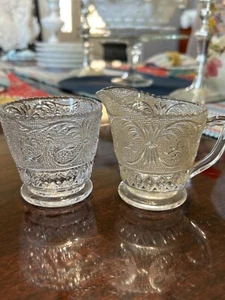 Vintage Duncan & Miller Sandwich Klarglas einzeln Milchkännchen Krug offen Zucker - Bild 1 von 4