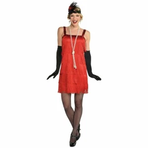 Womens Flapper Costume Dress 1920s Great Gatsby Dress Red Fringed Cocktail XL - Picture 1 of 2