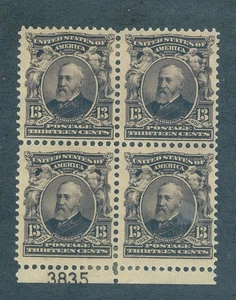 US 308 Harrison, nicely centered Plate # Block/4, Mint OG H - Picture 1 of 2