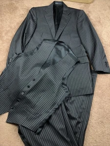 WOW Vintage Polo Ralph Lauren Italy 3-Piece Gray Pinstripe Suit 38R - Picture 1 of 17