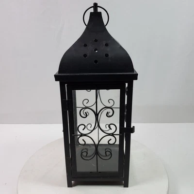 Vintage Lantern Rustic Country Metal & Glass Black Painted 15x5.5x5.5 Inch - Image 1 of 4