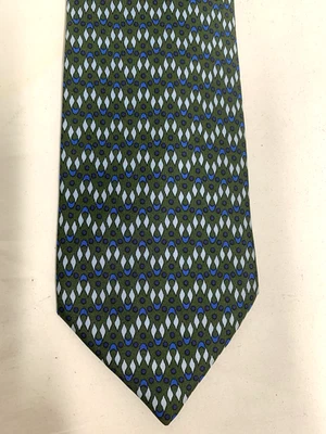 Corbata Battistoni Hombre 100% Seda Corbata Larga Verde Azul Geométrica Italiana Foto 1 de 4