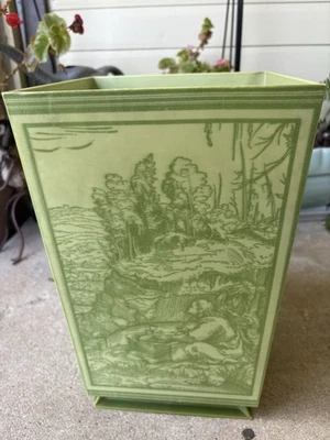 Vintage Small Green Plastic Asian Waste Basket/Trash Can - Image 1 of 4