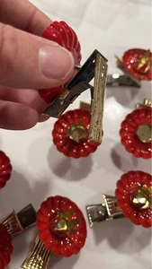 12 Vintage Kerzenhalter zum Anklipsen aus Metall für Weihnachtsbaum rot und gold - Bild 1 von 3