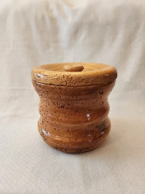 Hand Carved Buckeye Wood Lidded Container Signed 1997 OOAK Wooden Container 7" - Image 1 of 4
