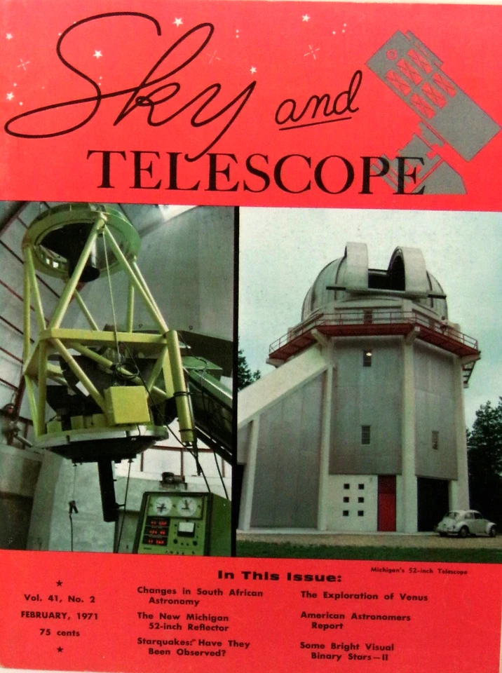 Sky and Telescope, February 1971, Starquakes, Binary Stars, Venus, NF Foto 1 de 1
