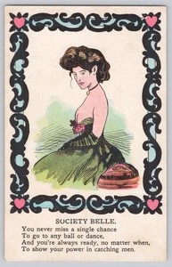Society Belle Comic Postcard – Flirtatious Humor, Early 1900s, Art Border - Picture 1 of 3