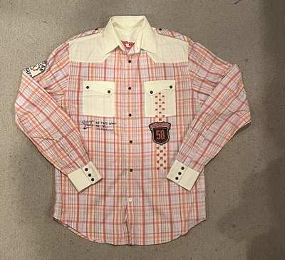 Camisa Christian Audigier Para Hombre A Cuadros Manga Larga Perla Abotonada Talla M Mediana Foto 1 de 4