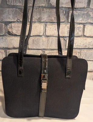 Bolso de hombro Stuart Weitzman negro tela/patente cuero plata hebilla España Foto 1 de 4