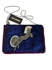 Steve Madden Pegasus Horse Beaded Clutch Crossbody Purse Velvet Navy Blue NWT - Picture 1 of 9