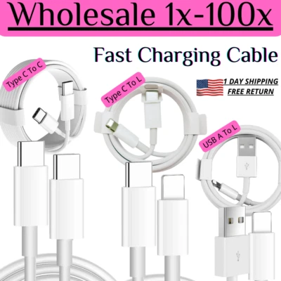 New USB-C Cable Fast Charging Type C Cord For iPhone 15 14 13 12 11 Pro iPad Lot - Image 1 of 4