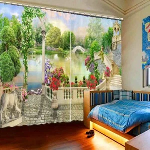 Man-Made Park Landscape 3D Blockout Photo Print Curtain Fabric Curtains Window - Foto 1 di 10