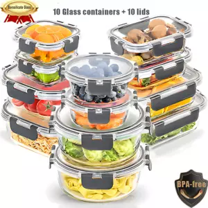 4-24pc Grey Meal Prep Containers - Glass Airtight Lids Microwave Dishwasher safe - Picture 1 of 22