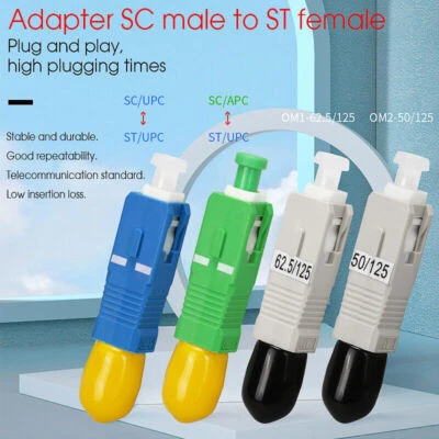 2pcs ST-SC connector SM-9/125 optical fiber adapter SC male to ST female coupler - Image 1 of 4