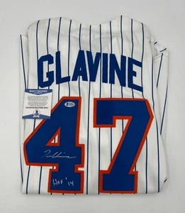 Tom Glavine Signed Mets Jersey Beckett COA HOF 14 Inscription Pinstripe Size XL - Picture 1 of 14