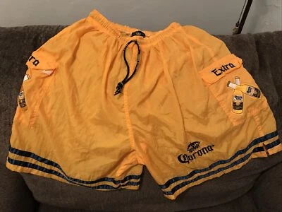 Vtg 00s Corona Extra Beer Striped Yellow Swim Board Trunks Shorts Adult Size L - Image 1 of 4