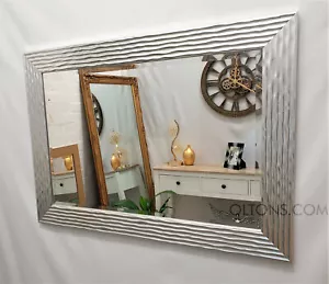 Delphine Wave Mirror Silver / Chrome Wooden Frame Bevelled Glass 69x95cm - Picture 1 of 9