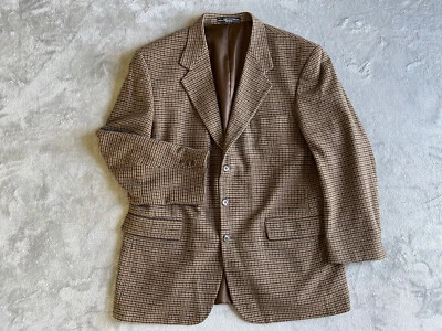 Blazer Traje Chaqueta 46L Marrón Pata de Gallo Hardy Amies Savile Row Lana Camello Camello Foto 1 de 4