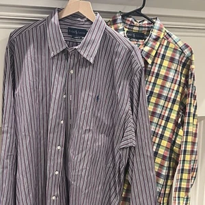Lot of 2 Ralph Lauren Mens 2XL  Oxford Shirt Striped Plaid Check  Button Front - Picture 1 of 12