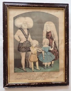 CIRCUS PRINT "THE WONDERFUL ALBINO FAMILY" CURRIER & IVES 1860's P T BARNUM - Picture 1 of 10