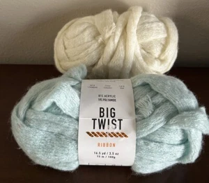 Big Twist Ribbon Yarn Lot Of 2 Skeins Baby Blue Celadon White 7 Jumbo Read More - Picture 1 of 5