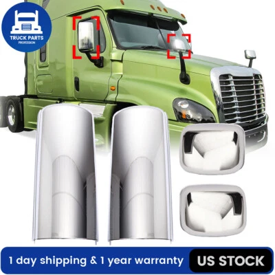 4PCS Chrome Door Mirror & Hood Mirror Cover For 2008-2015 Freightliner Cascadia - Image 1 of 4