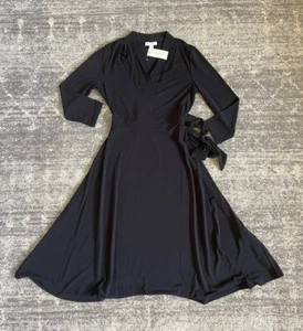 Charter Club Womens S Dress Black 3/4 Sleeve V-Neck Tie NWT P1 - Picture 1 of 8