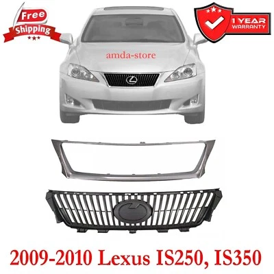Bumper Grille And Chrome Trim Molding For 2009-2010 Lexus IS250 IS350 Front 2pcs — 第 1/4 张图片