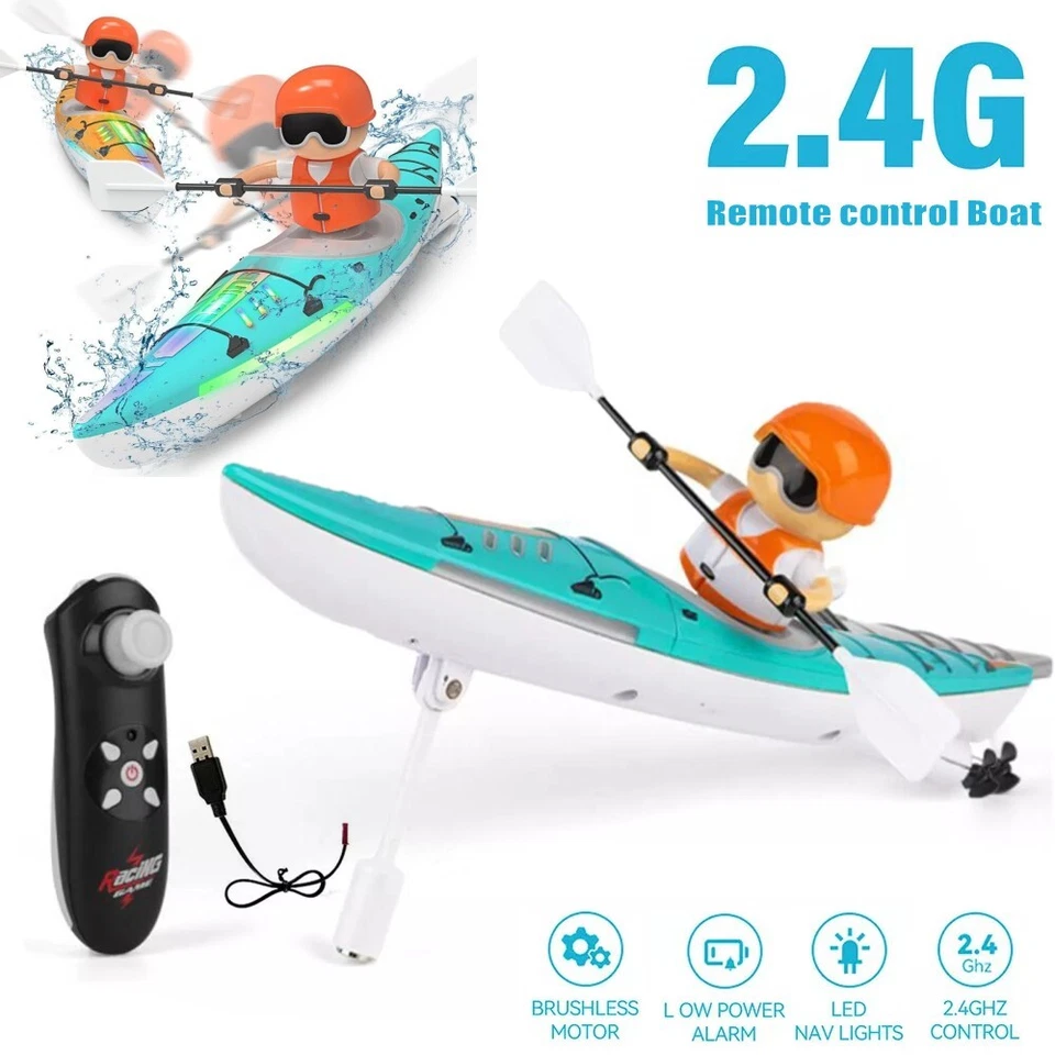 2.4G RC Barco de Carreras LED Paleta 15KM/H Control Remoto Kayak Barco Adulto Niño Regalos Foto 1 de 4