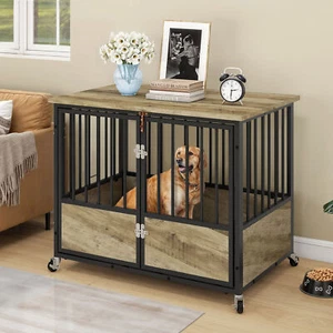Dog Crate Furniture Heavy Duty 38" Dog Cage Table with Wheels & Double-Doors - Picture 1 of 12