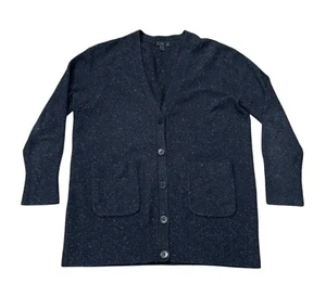J Crew Damen 100 % Wolle Oversize Strickjacke Pullover gesprenkelt schwarz kleine Oma - Bild 1 von 4