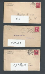 1906-1907 #319 Estudio de color tres tipos mostrado rojo carmín y escarlata todo identificación - Imagen 1 de 1