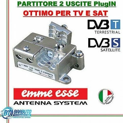 PARTITORE 2 USCITE EMMEESSE SERIE PlugIN MODELLO P2 IN PRESSOFUSIONE COD 81652  - Immagine 1 di 1