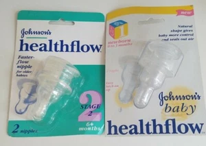 Johnsons Healthflow Stage 1 And 2 Natural Shape Nipples 0 to 6+ months New - Picture 1 of 5