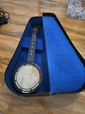 Vintage The Merry - Bright  Banjo And Case. Made In England For Spare Or Repair  - Image 1 of 4