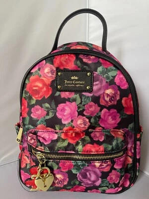 NUEVO CON ETIQUETAS JUICY COUTURE Negro Multi Rosa Rosie Floral Rosa MINI Mochila Bolso Foto 1 de 4