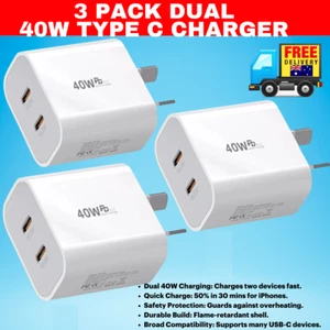 3 PACK Dual Type C Fast Wall Charger USB-C Power Adapter iPhone Samsung AU30%OFF - Picture 1 of 21