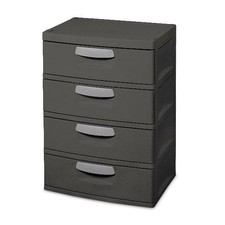 Plastic Office Garage 4 Drawer Storage Heavy Duty Durable Organizer Flat Gray